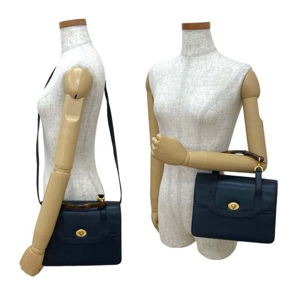 GUCCI Authentic Blue Leather Bamboo Shoulder Bag - Picture 2 of 10